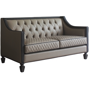 ACME House Beatrice Faux Leather Tufted Loveseat in Black and Charcoal