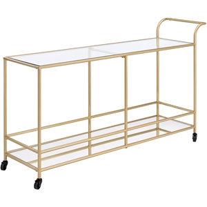 ACME Kenda Rectangular Glass Top Serving Cart in Gold Glass and Mirrored