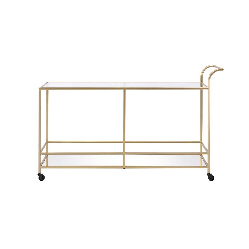 ACME Kenda Rectangular Glass Top Serving Cart in Gold Glass and Mirrored