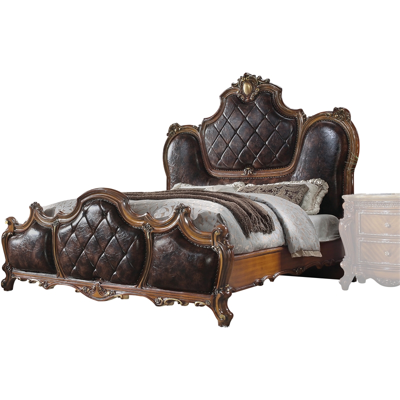 ACME Picardy Faux Leather Upholstered California King Bed in Honey Oak