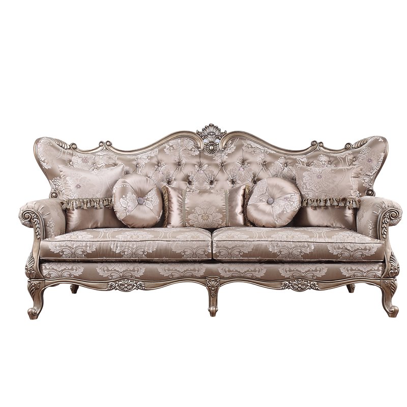 ACME Jayceon Fabric Tufted Sofa with 5 Pillows in Champagne Beige
