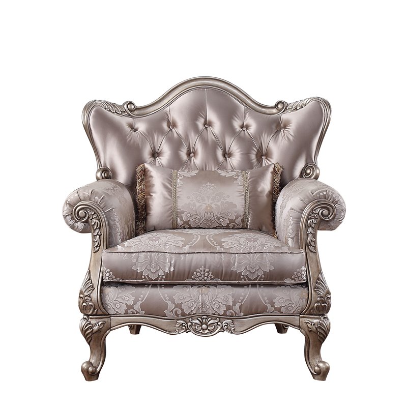 ACME Jayceon Fabric Tufted Chair with 1 Pillow in Champagne Beige