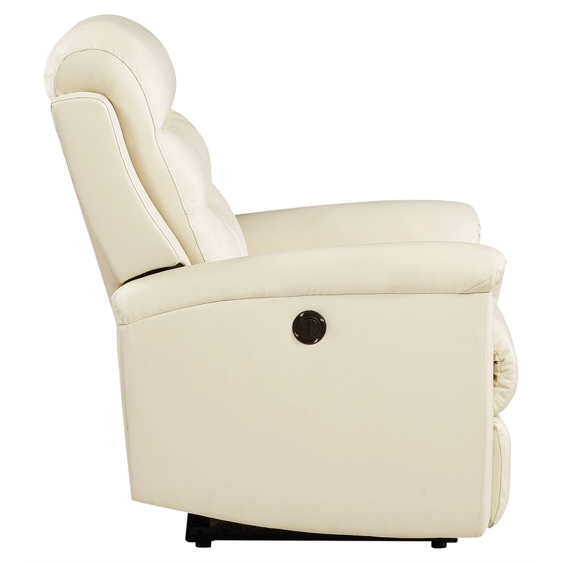 ACME Ava Tufted Leather Upholstered Power Motion Recliner in Beige