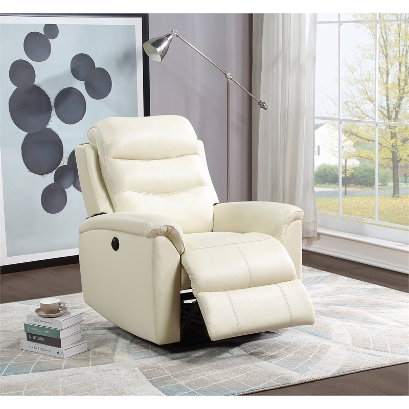 ACME Ava Tufted Leather Upholstered Power Motion Recliner in Beige
