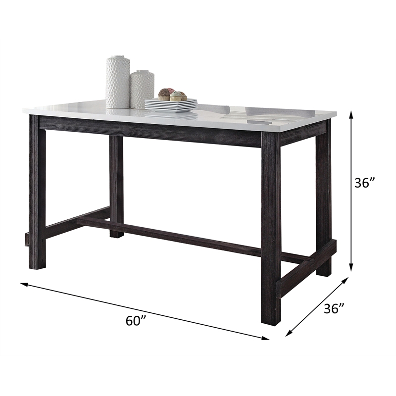 ACME Yelena Counter Height Table in White Marble and Weathered Espresso