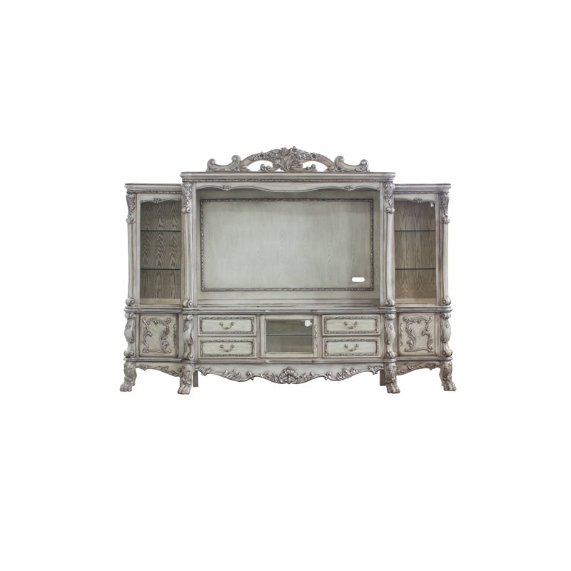 ACME Dresden Wooden Entertainment Center with Bridge in Vintage Bone White