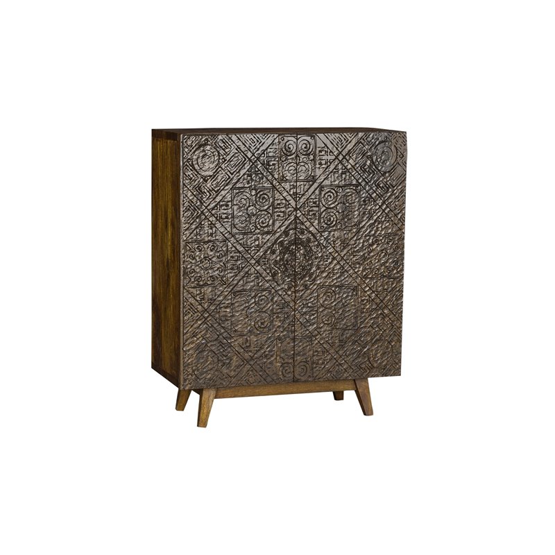 ACME Calvary Rectangular 2 Door Wooden Console Table in Gray Stone and Walnut