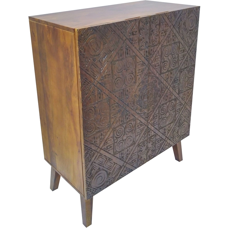 ACME Calvary Rectangular 2 Door Wooden Console Table in Gray Stone and Walnut