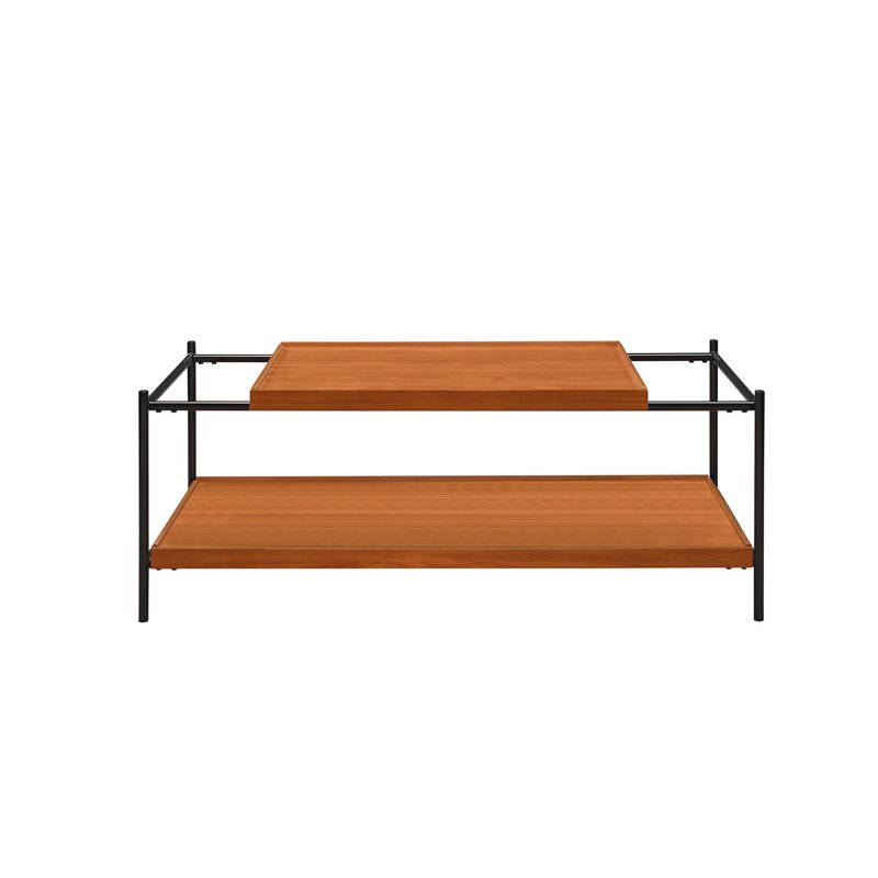 ACME Oaken Rectangular Wooden Coffee Table with Shelf in Honey Oak and Black
