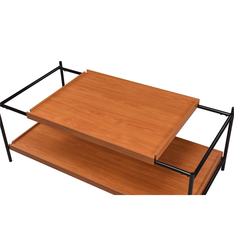 ACME Oaken Rectangular Wooden Coffee Table with Shelf in Honey Oak and Black