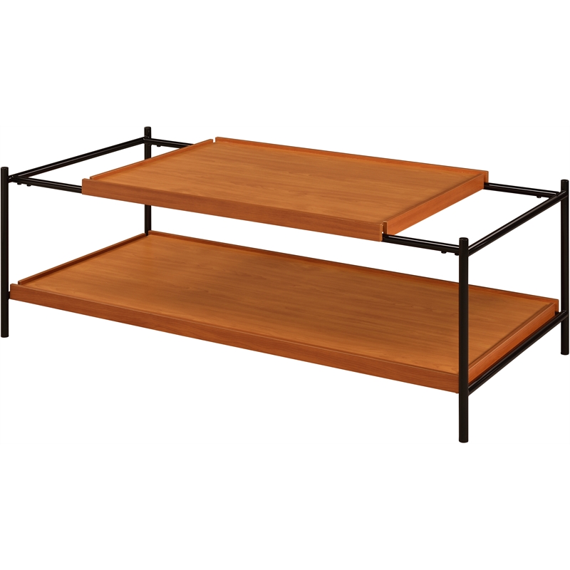 ACME Oaken Rectangular Wooden Coffee Table with Shelf in Honey Oak and Black