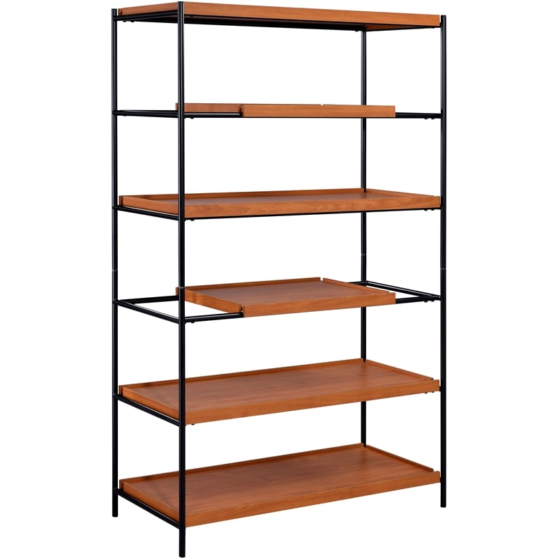 ACME Oaken 5 Wooden Shelves Rectangular Bookshelf in Honey Oak and Black