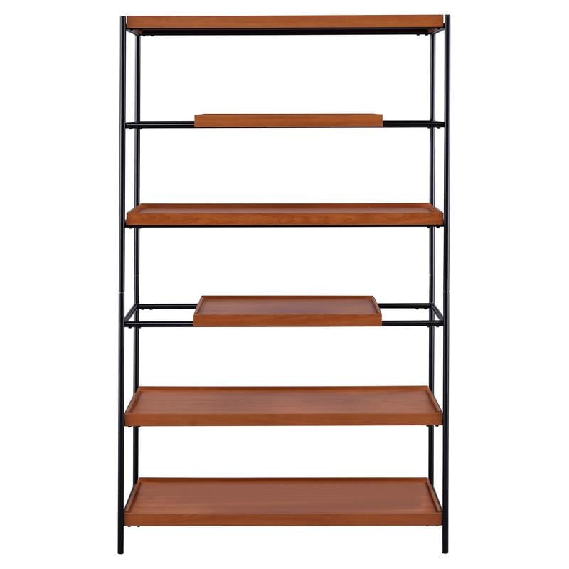ACME Oaken 5 Wooden Shelves Rectangular Bookshelf in Honey Oak and Black