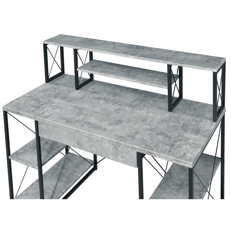 ACME Amiel Wooden 1-Drawer Writing Desk in Faux Concrete and Black