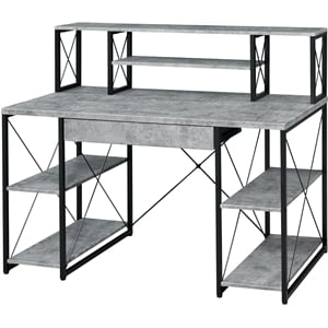 ACME Amiel Wooden 1-Drawer Writing Desk in Faux Concrete and Black