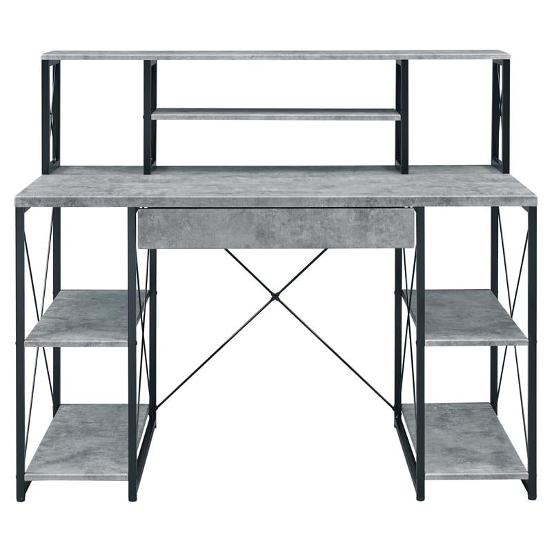 ACME Amiel Wooden 1-Drawer Writing Desk in Faux Concrete and Black