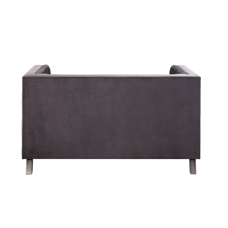 ACME Hegio Velvet Tufted Nail-head Trim Loveseat with 2 Pillows in Gray