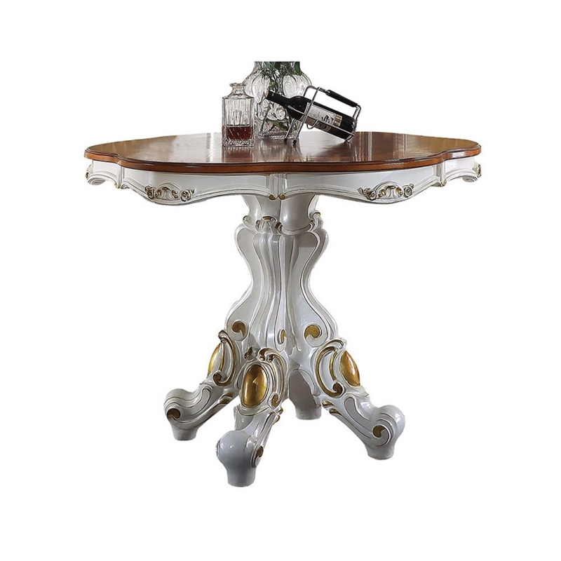 ACME Picardy Round Wooden Counter Height Table in Antique Pearl and Cherry Oak