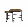 ACME Oblis 2-Piece Round Wooden Top Nesting Tables in Vintage Oak