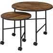 ACME Oblis 2-Piece Round Wooden Top Nesting Tables in Vintage Oak