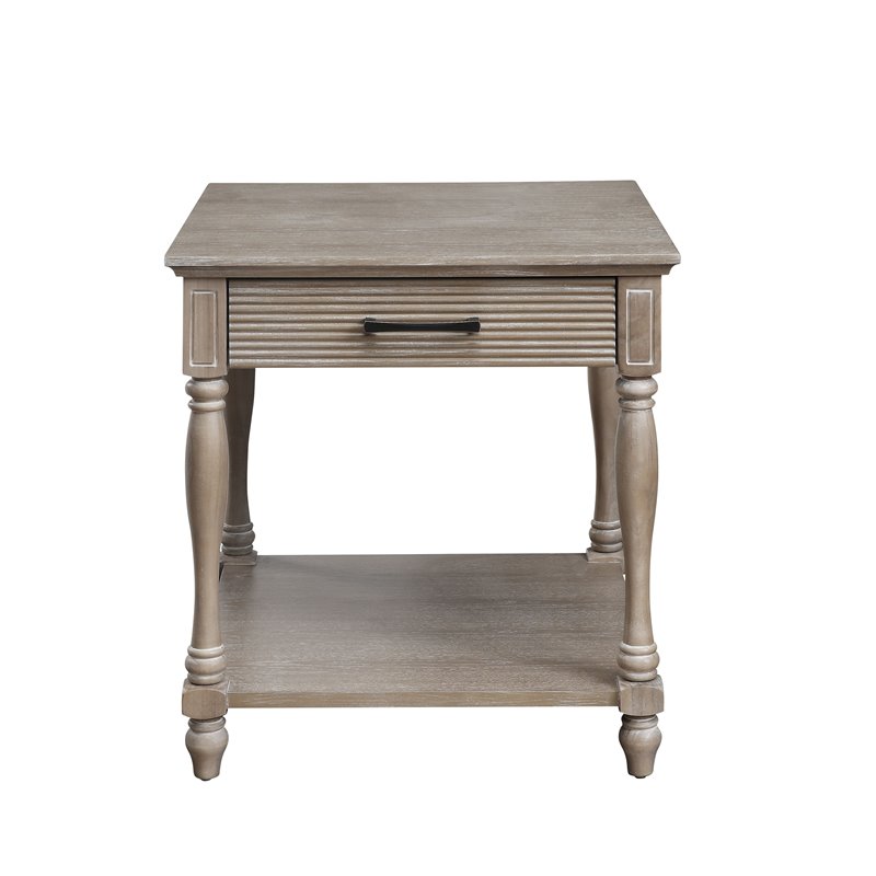 ACME Ariolo 1-Drawer Wooden End Table with Bottom Shelf in Antique White