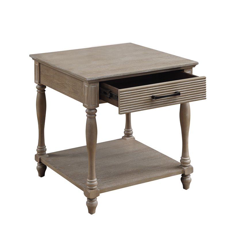 ACME Ariolo 1-Drawer Wooden End Table with Bottom Shelf in Antique White