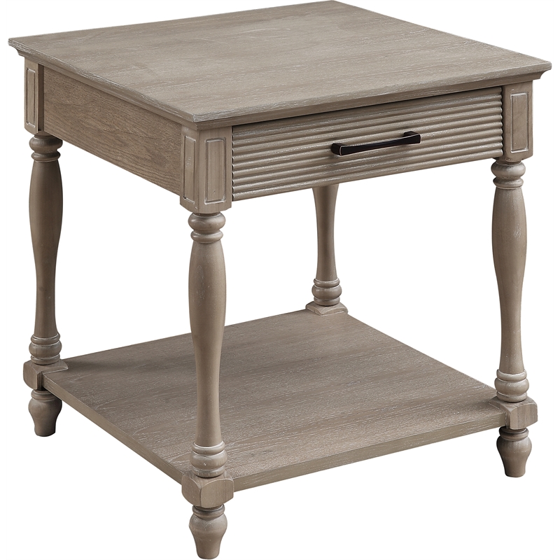 ACME Ariolo 1-Drawer Wooden End Table with Bottom Shelf in Antique White