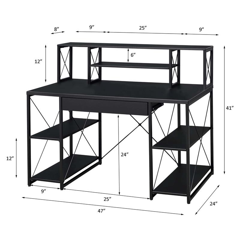 ACME Amiel Wooden 1-Drawer Writing Desk with Small Hutch in Black