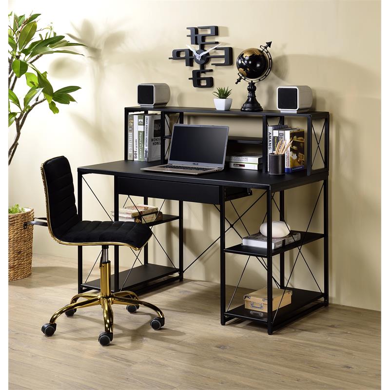 ACME Amiel Wooden 1-Drawer Writing Desk with Small Hutch in Black