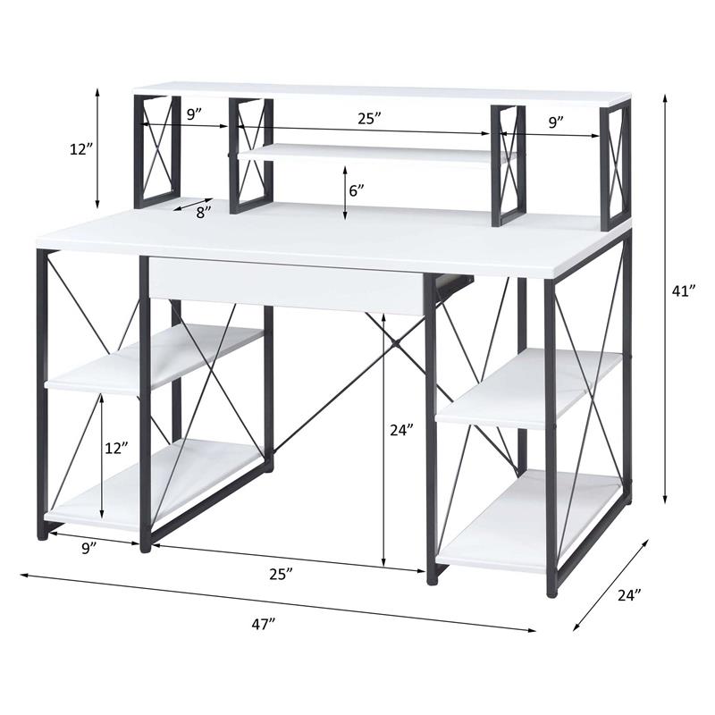 ACME Amiel Wooden 1-Drawer Writing Desk with Small Hutch in White and Black