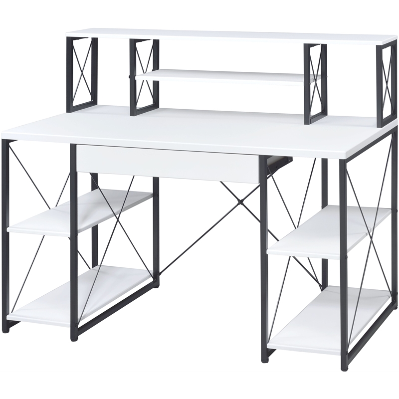 ACME Amiel Wooden 1-Drawer Writing Desk with Small Hutch in White and Black