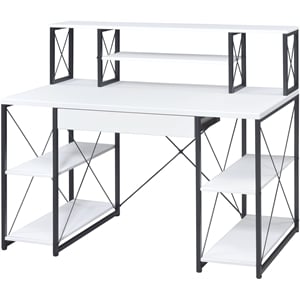 ACME Amiel Wooden 1-Drawer Writing Desk with Small Hutch in White and Black