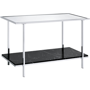 ACME Angwin Metal Frame Console Table in Mirrored and Faux Marble and Chrome