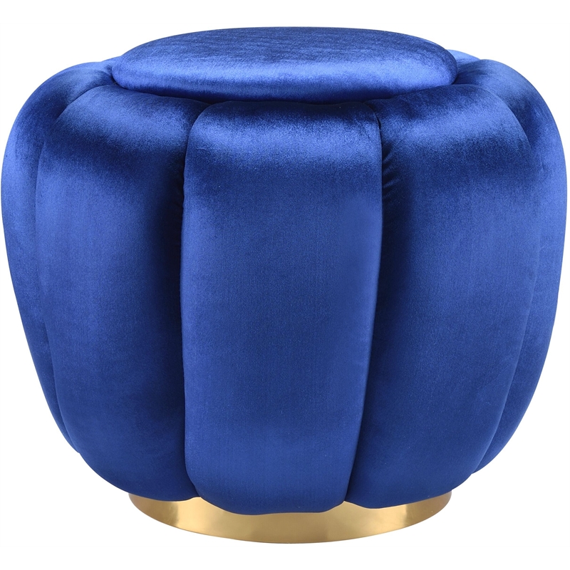 ACME Heiress Velvet Upholstered Ottoman with Metal Base in Sapphire Blue
