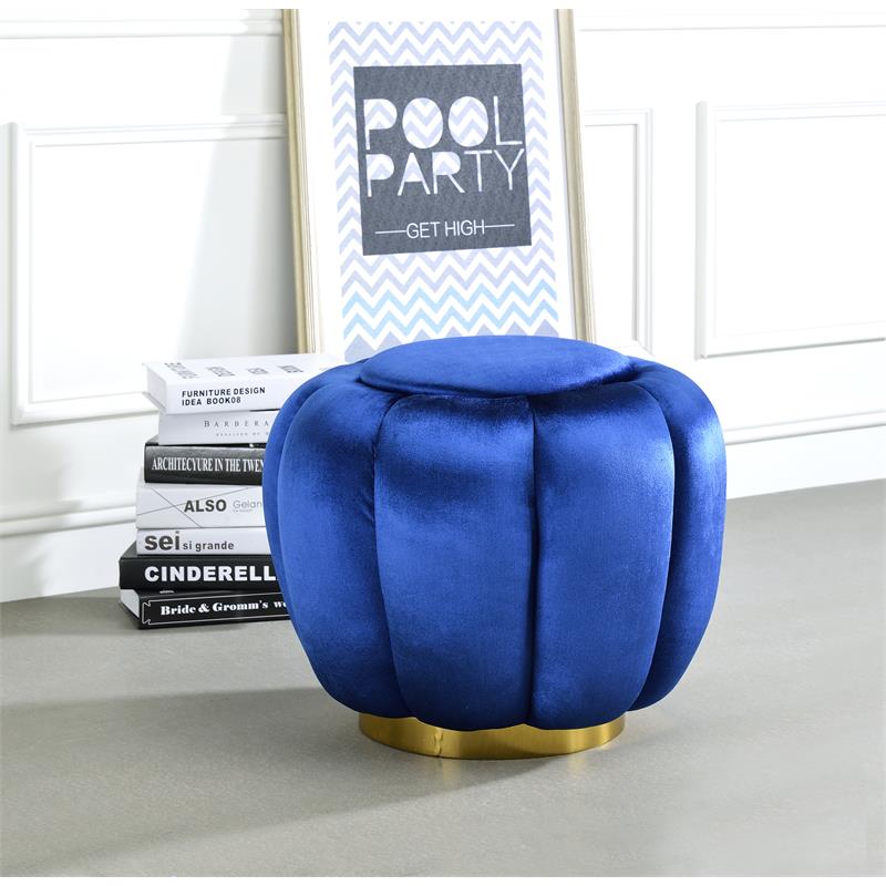 ACME Heiress Velvet Upholstered Ottoman with Metal Base in Sapphire Blue
