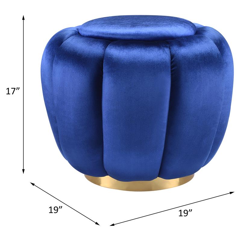 ACME Heiress Velvet Upholstered Ottoman with Metal Base in Sapphire Blue