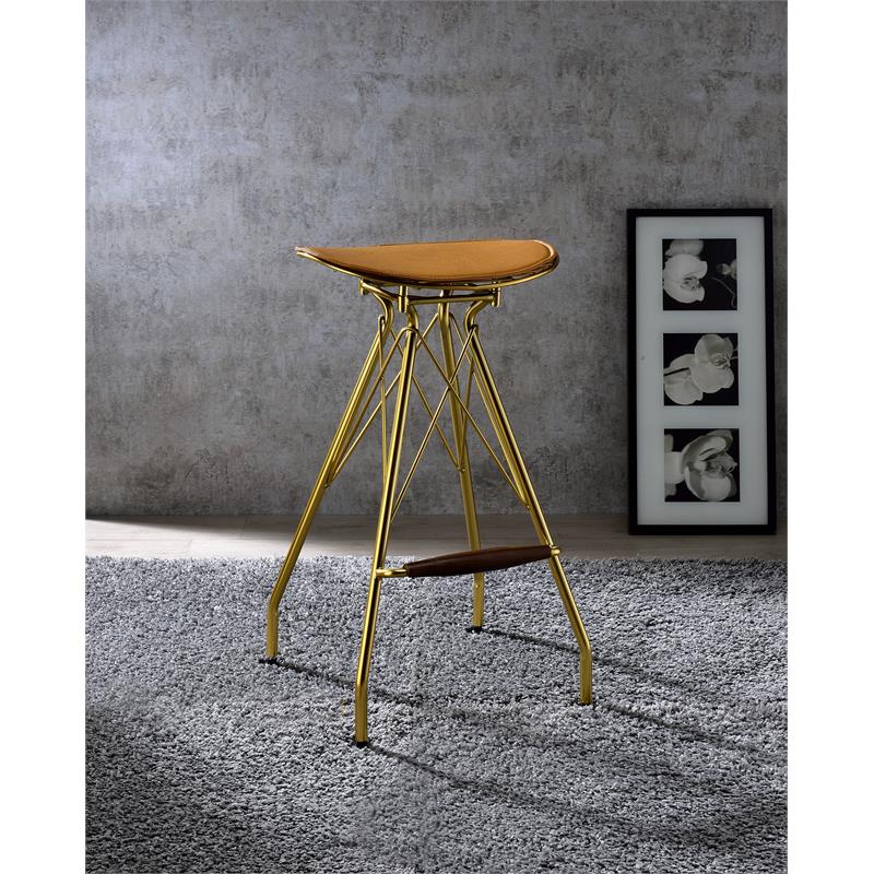 ACME Dragea Faux Leather  Armless Bar Stool in Whiskey and Gold (Set of 2)
