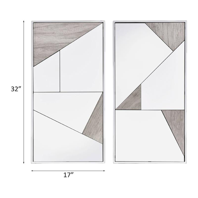 ACME Chafik Metal Frame Wall Accent Mirrors in Chrome and Natural Oak (Set of 2)