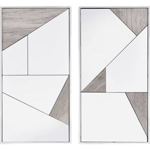 ACME Chafik Metal Frame Wall Accent Mirrors in Chrome and Natural Oak (Set of 2)