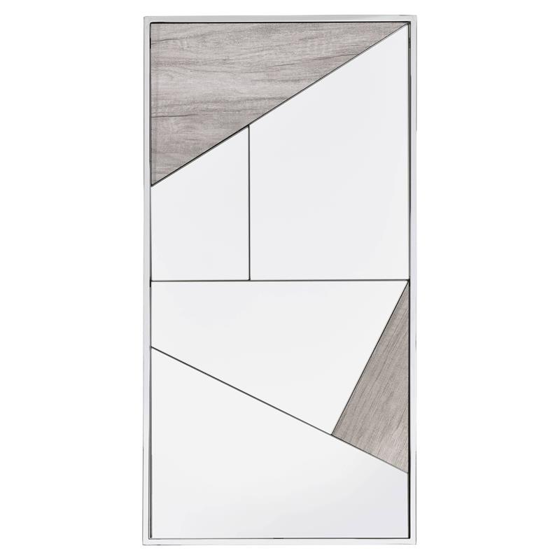 ACME Chafik Metal Frame Wall Accent Mirrors in Chrome and Natural Oak (Set of 2)