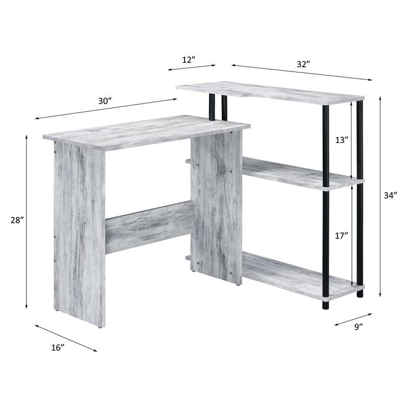 ACME Ievi Wooden Top Writing Desk with Bookcase in Antique White and Black