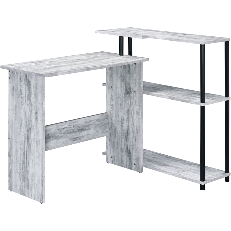 ACME Ievi Wooden Top Writing Desk with Bookcase in Antique White and Black