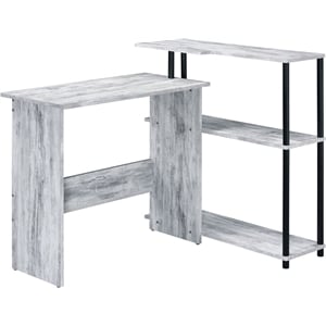 ACME Ievi Wooden Top Writing Desk with Bookcase in Antique White and Black