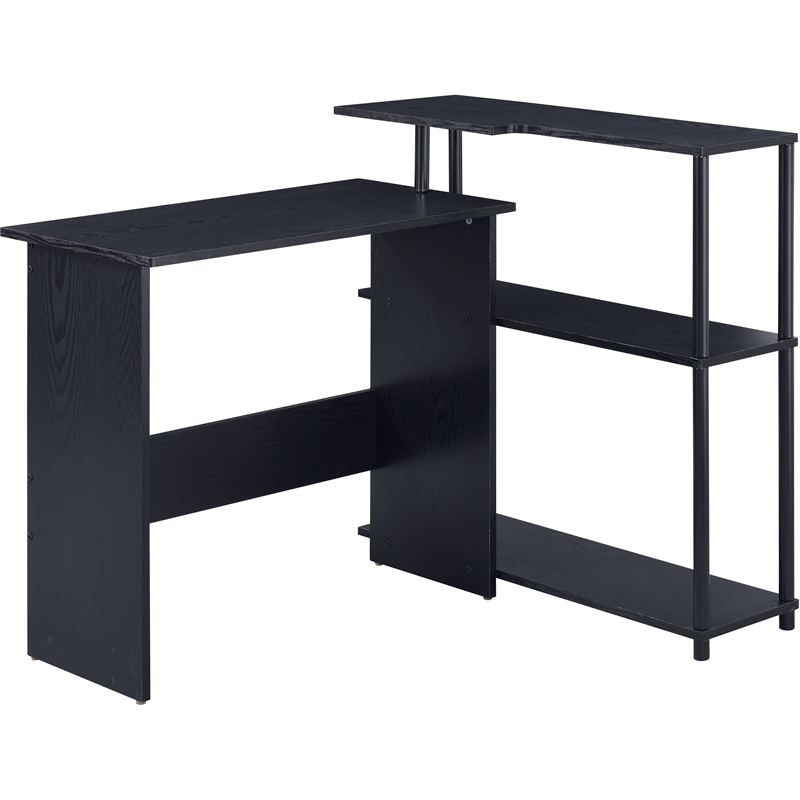 ACME Ievi Wooden Top Writing Desk with Built-in Right Side Bookcase in Black