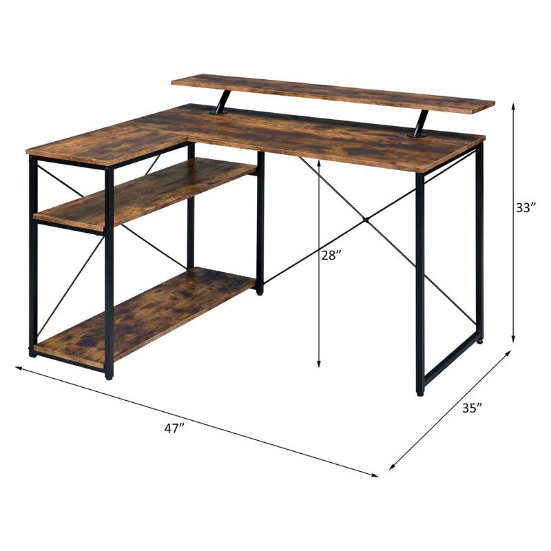 ACME Furniture Drebo 3-Shelf Wood & Metal Writing Desk in Weathered Oak/Black