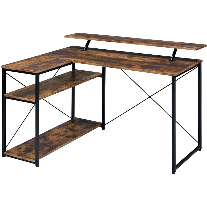 ACME Furniture Drebo 3-Shelf Wood & Metal Writing Desk in Weathered Oak/Black