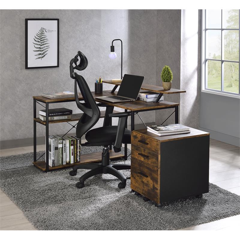 ACME Furniture Drebo 3-Shelf Wood & Metal Writing Desk in Weathered Oak/Black