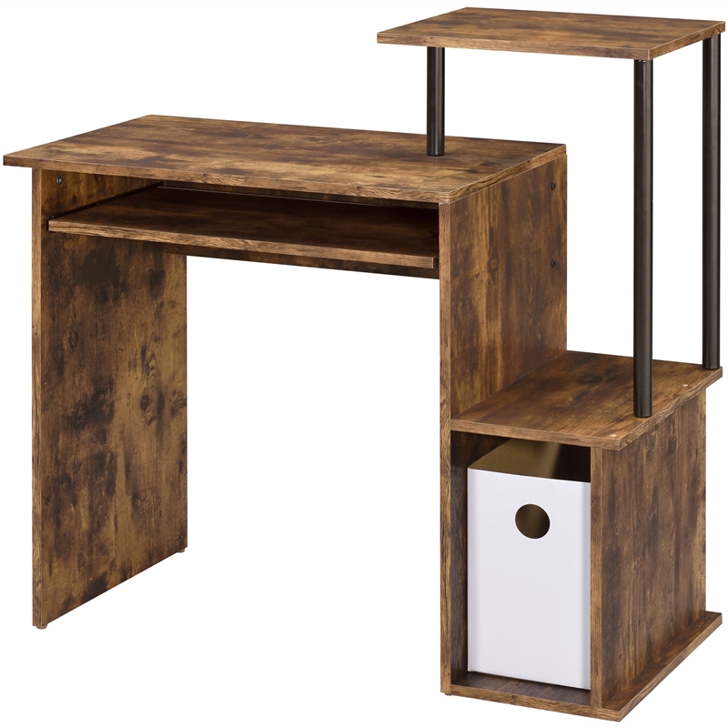 ACME Lyphre Wooden Top Computer Desk in Weathered Oak and Black