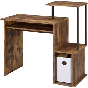 ACME Lyphre Wooden Top Computer Desk in Weathered Oak and Black