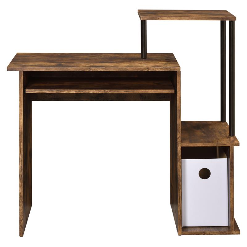 ACME Lyphre Wooden Top Computer Desk in Weathered Oak and Black
